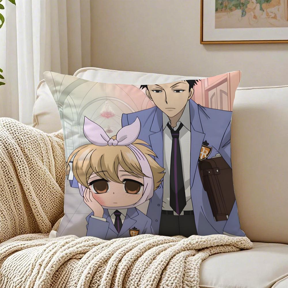 Funny Romance Anime OOuran High School Cushion Cover Linen Pillowcase Soft for Sofa Bed Home Room Decor