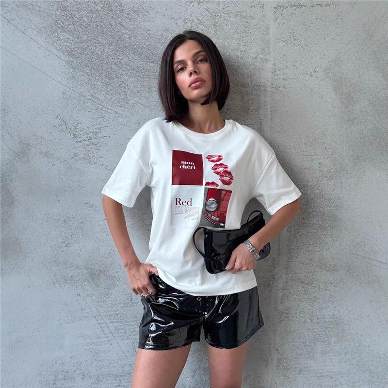 

Women s Summer Casual Lazy Design Short Sleeve Letter Print T-Shirt M темно-сірий