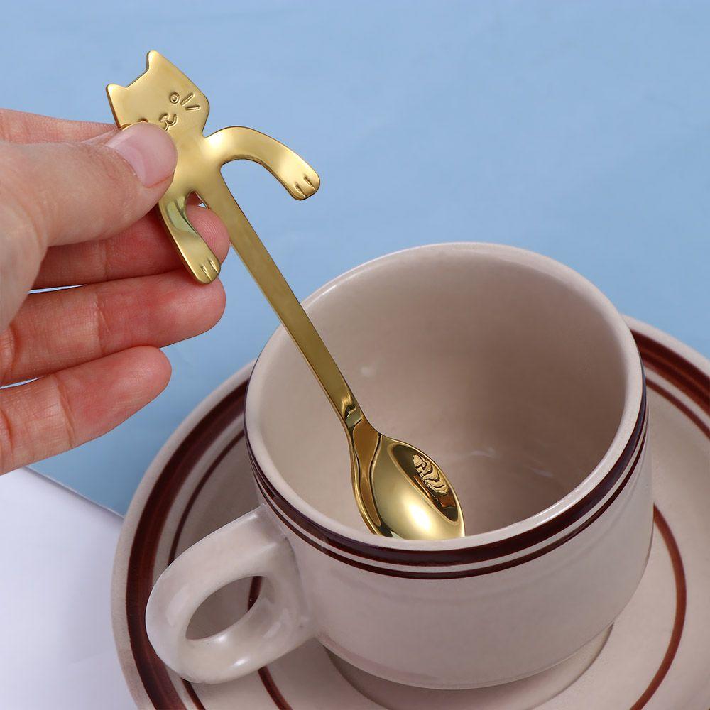 Cat Cartoon Kitchen Gadget Coffee Drinking Stainless Steel Flatware Stirring Spoons Teaspoon Dessert Spoon Coffee Spoon