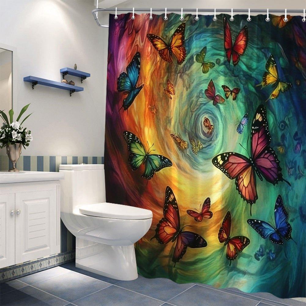Vibrant Butterfly Swirl Waterproof Mildew-Resistant Shower Curtain - Artistic Design for a Magical Bathroom Décor Experience