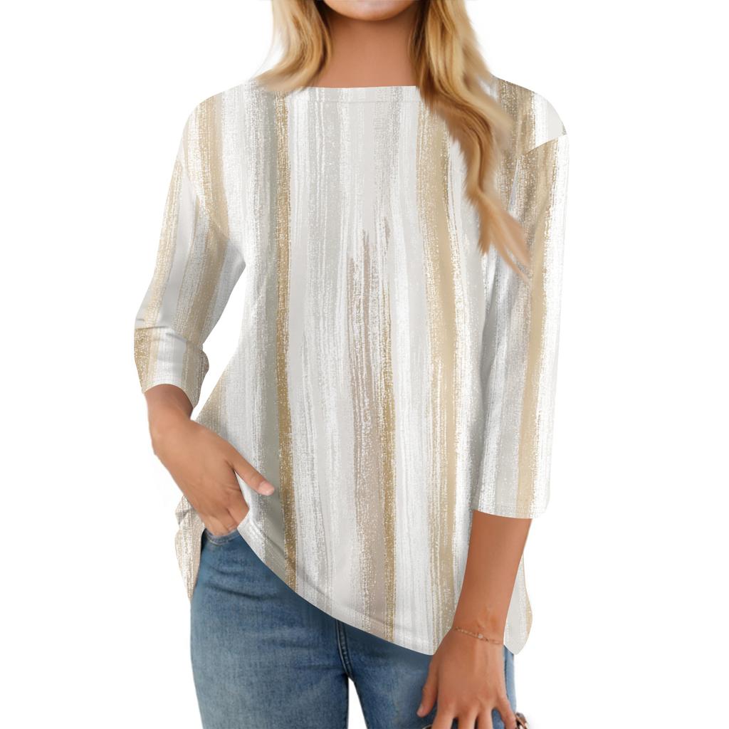 Women's Fashion Casual Round Neck Three-quarter Sleeve Gradient Print T-shirt Top