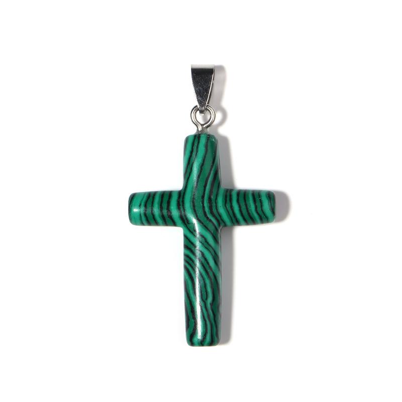 Natural Stone Cross Charm With Metal Loop Tiger Eye Opal Jewelry Prayer Pendant Necklace Making Accessories Diy Components