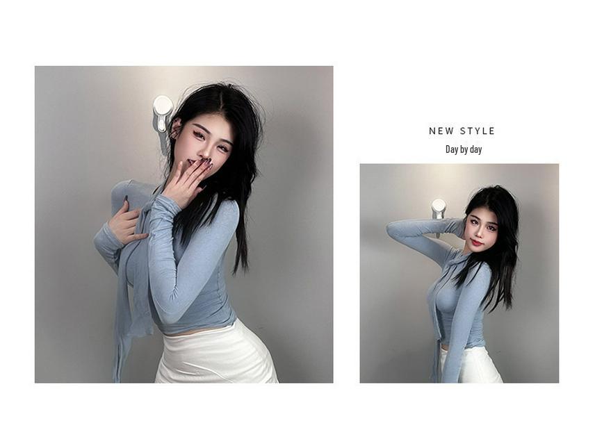 Korean Sexy Feminine Slim-Fit High-Neck Long-Sleeve Top for Women