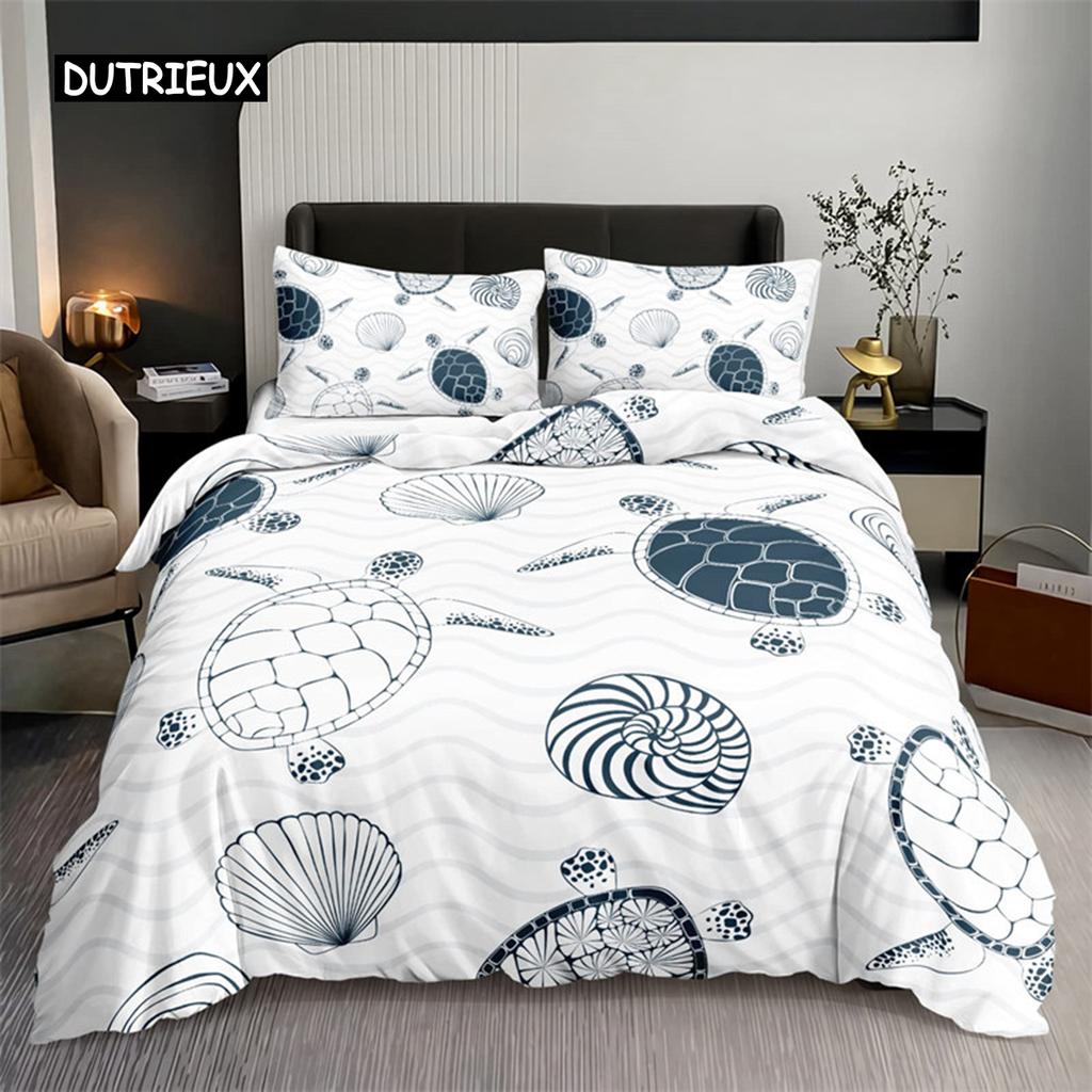 Watercolor Jellyfish Duvet Cover Mermaid Kawaii Sea Turtle Bedding Set Full For Boys Girls Gift Sea Ocean Theme Comforter Cover