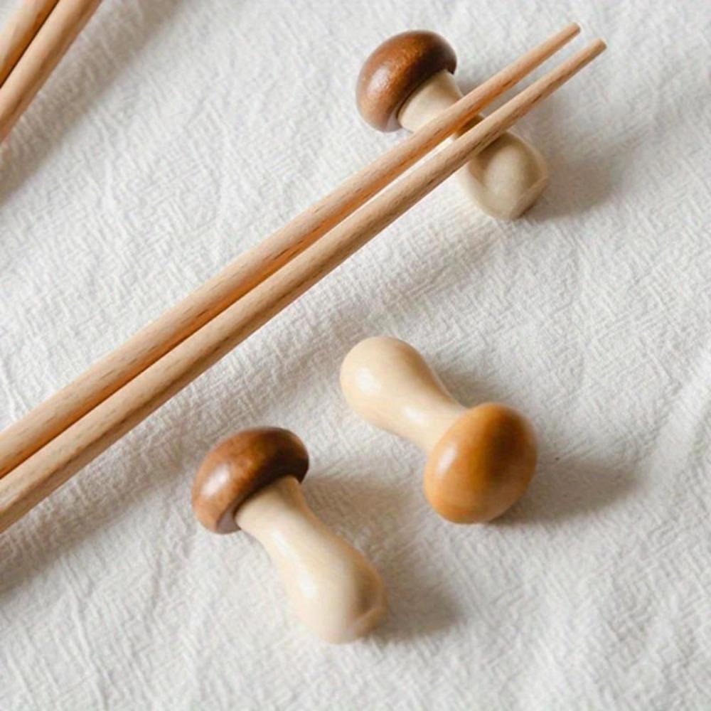 Lot de 2 porte-baguettes en bois en forme de champignon, décoration de table de cuisine, repose-baguettes, cuillère, fourchette, couteau
