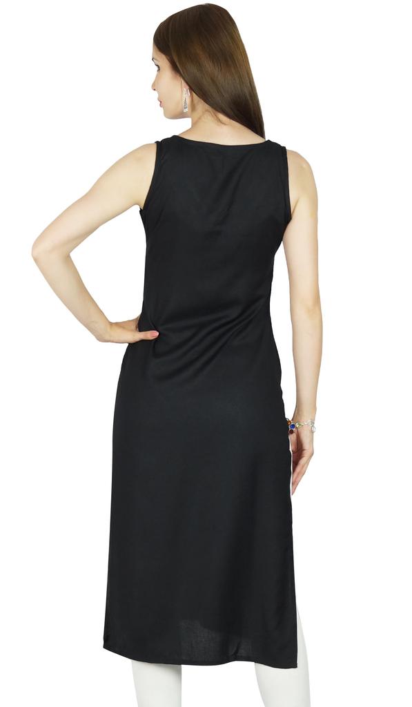 Bimba Women Sleeveless Rayon Tunic Kurti Straight Kurta Casual Indian Blouse