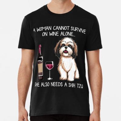 Shih Tzu und Wein Lustiger Hund Premium T-Shirt S bis 5XL Hergestellt in AU/USA T-Shirt