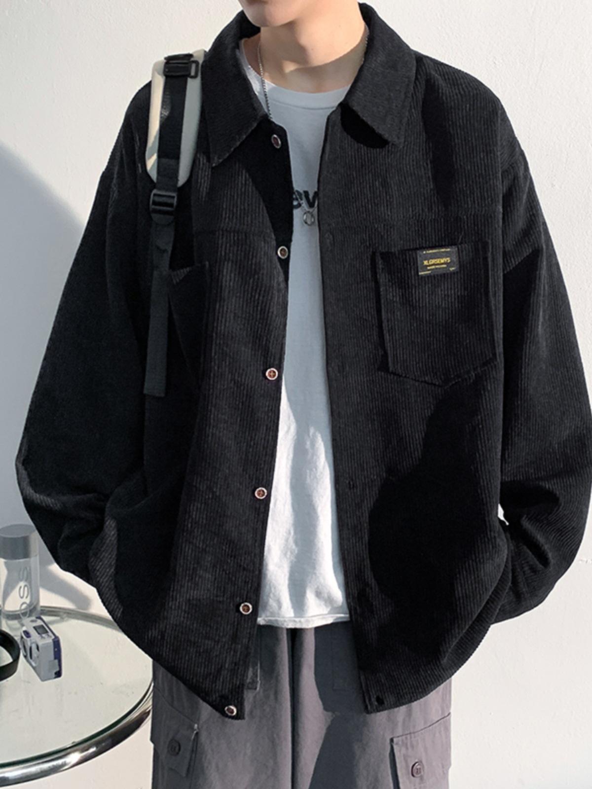 

Мужская вельветовая куртка-рубашка с длинным рукавом - тренд Гонконга 2024 года, повседневный топ весна/осень M чёрный