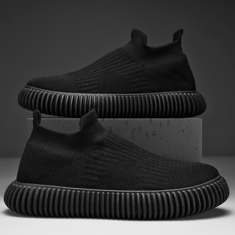 

Модные мужские спортивные туфли с круглым носком, дышащие, модные и легкие, черные кроссовки для ходьбы, сетчатая толстая подошва, плоские туфли, повседневные 40 чёрный