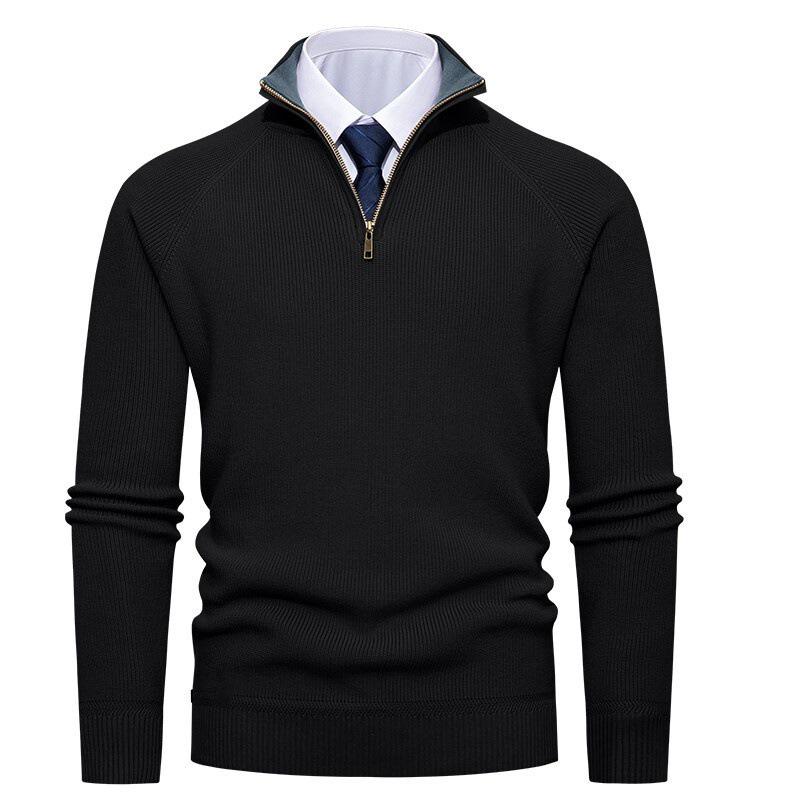 Men's Vertical Rib Knit Half-Zip Stand Collar Woolen Sweater