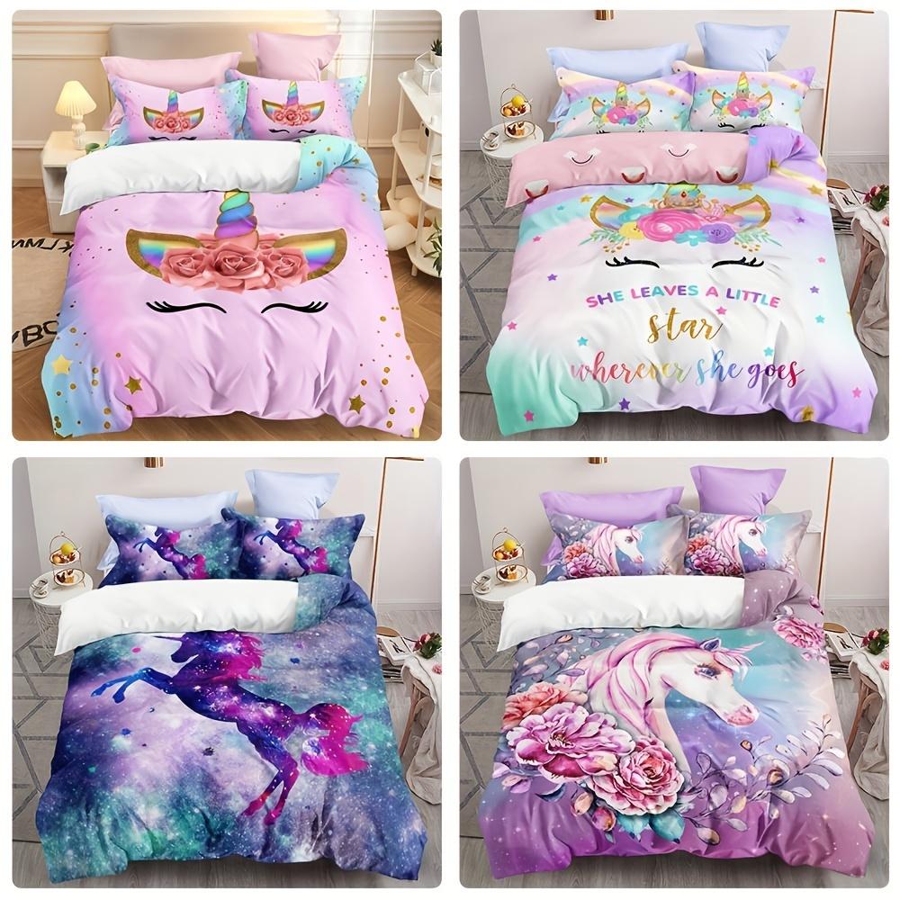 Niedliches Bettwäscheset mit Einhorn-Print, weicher, bequemer Bettbezug für Schlafzimmer, Gästezimmer (1 * Bettbezug + 2 * Kissenbezüge)