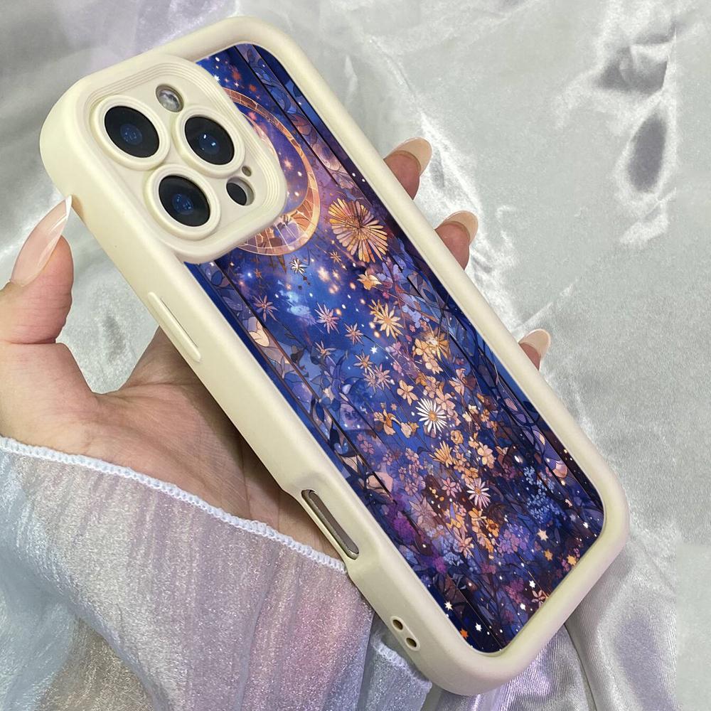JT249 Floral Moon Art Print for iPhone 17 16 15 14 13 Pro Max Samsung S26 S25 Ultra A17 A16 A07 A56 A36 A15 Xiaomi 15T Redmi 15c Note 14 13 Soft Case