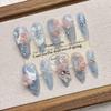 3D Light Blue Swan Medium-Length Pointed Fake Nail Art – Handmade Wearable Nails