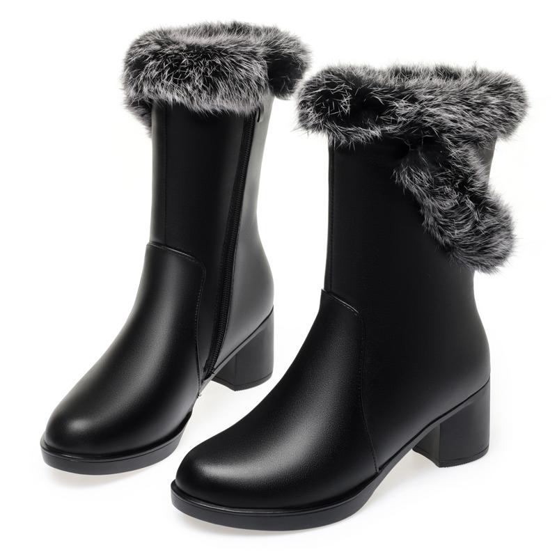 Fashion AIYUQI Women Boots Winter Dress 2025 New Genuine Leather High Heel Women Half Boots Wool Rabbit Fur Snow Boots Ladies
