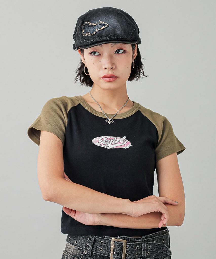 Casual Oval Logo Embroidery Raglan Baby Tee Black X-girl S/S