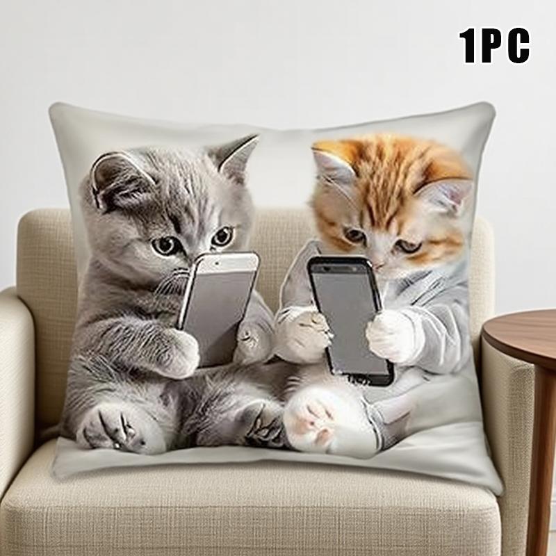 Cat Pattern Square Pillow Cover 18X18 Inches Single-Sided Printed Pillow Cover Home Pillow Cover Living Room Decoration