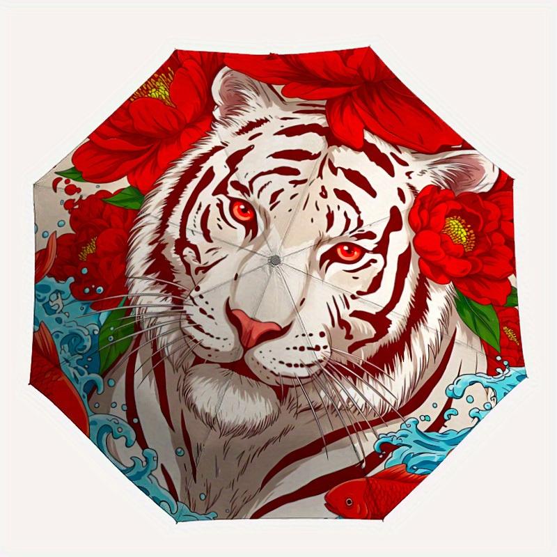 

1pc White Tiger Umbrella - 8-Rib Automatic Open/Close, Fashionable Compact Umbrella for Outdoor Adventures yy250813214
