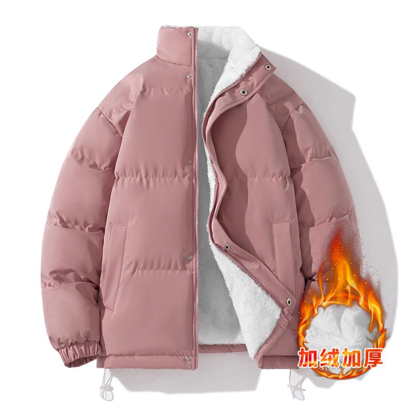 

2026 Autumn and Winter New Cotton-padded Clothes Korean Version Spliced Lamb Wool Hooded Jacket Loose Versatile Cotton-padded Clothes Men s M розовый