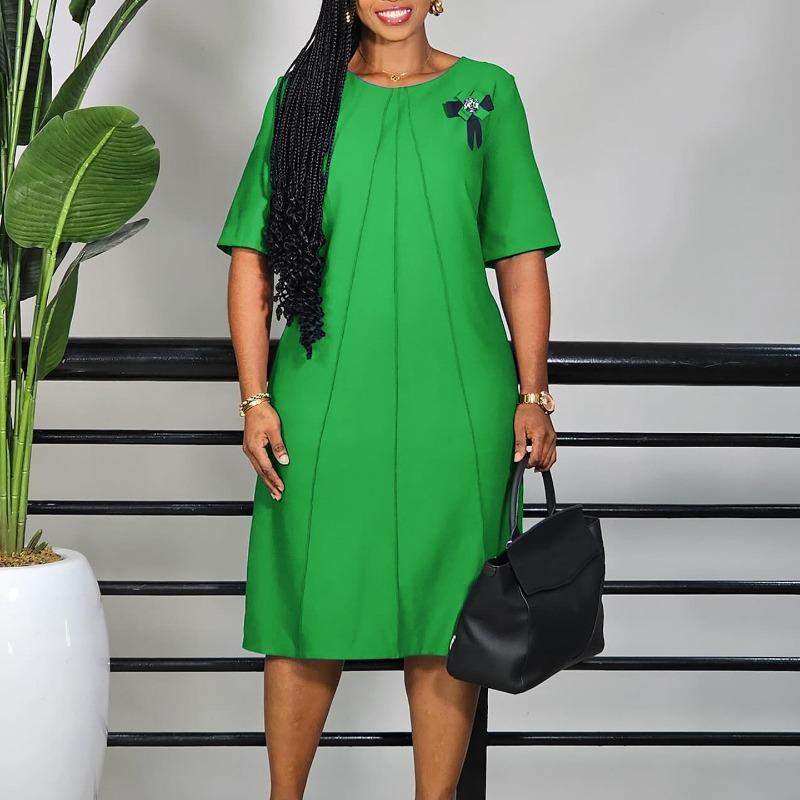 Women's New Fashion Temperament Elegant Solid Color Loose Large Size African Dress
