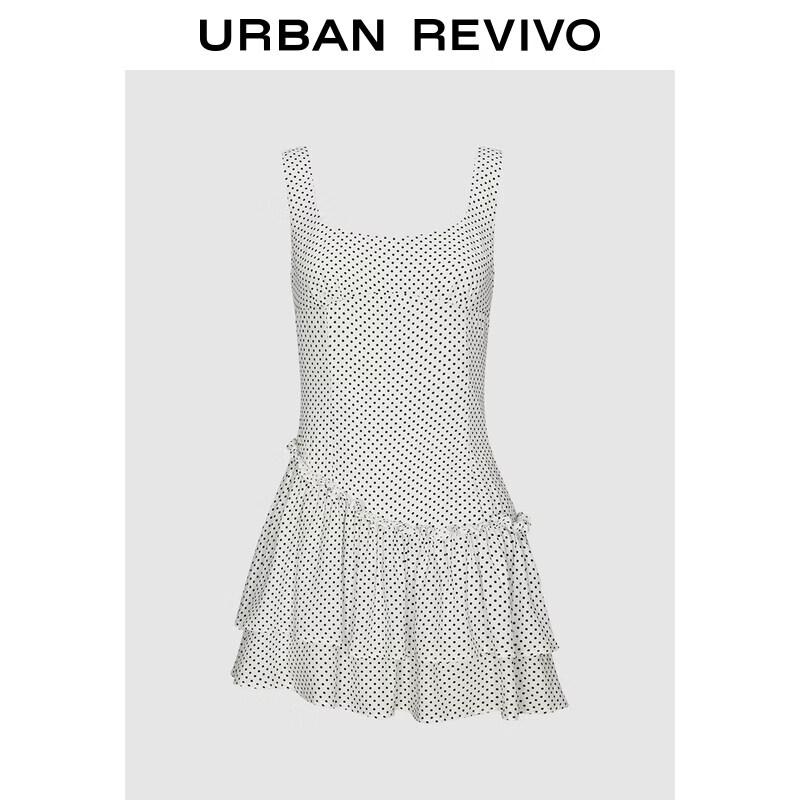 UR2026 Women s Polka Dot Ruffle Tie-Up Mini Dress L