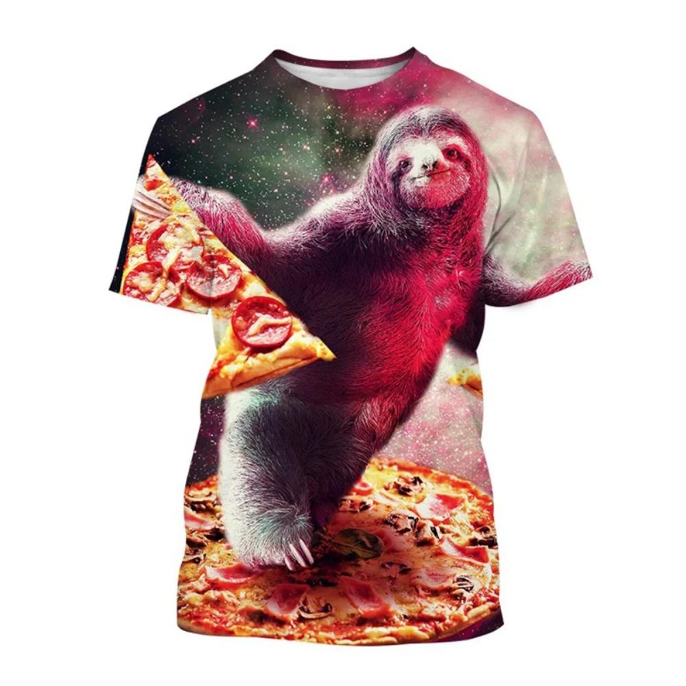 Herren T-Shirt Lustiges Tier Muster Kurzarm Niedlich 3D Druck Lässiges T-Shirt Rundhals Oberteil Streetwear Sommer 5XL beige