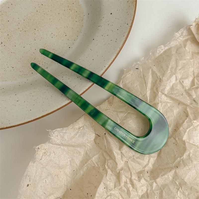 Elegant U-Shaped Acetate Hairpin for Women - High-End, Classic Large Hair Stick for Updos, Modern Design
