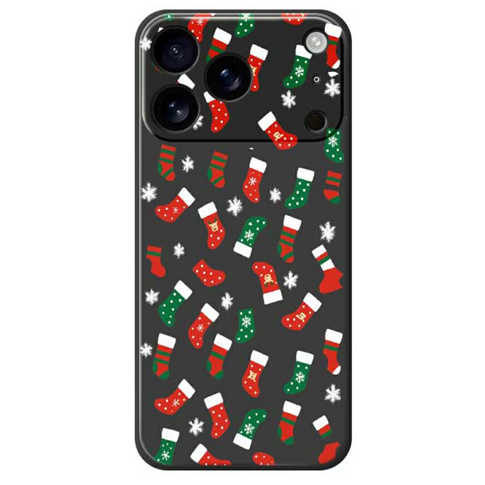 

For iPhone 17 Pro Max Case Red and Green Socks Pattern Printing Straight Edge TPU Phone Back Cover Black