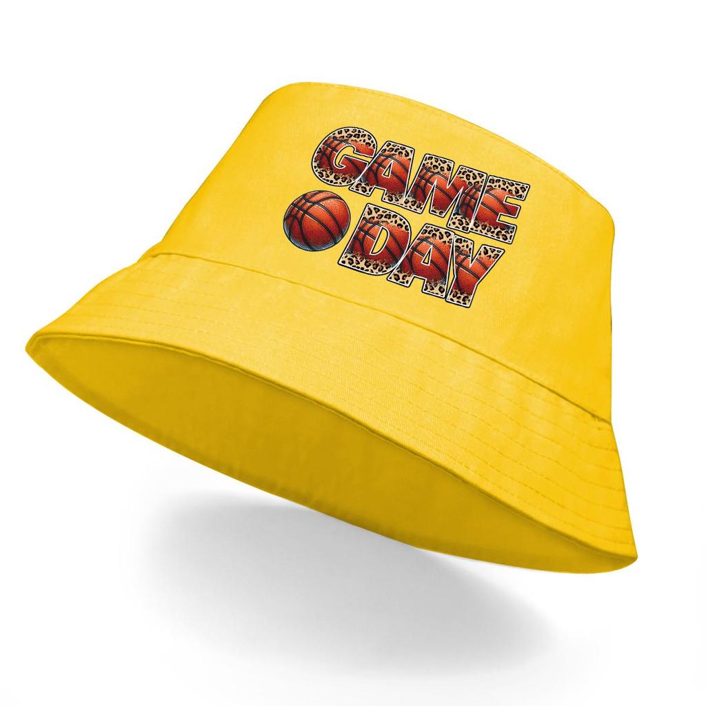 GAME DAY" Basketball-Print Fischerhut , Sonnenhut Bonbonfarbe Wendbar Strand- Angelhut