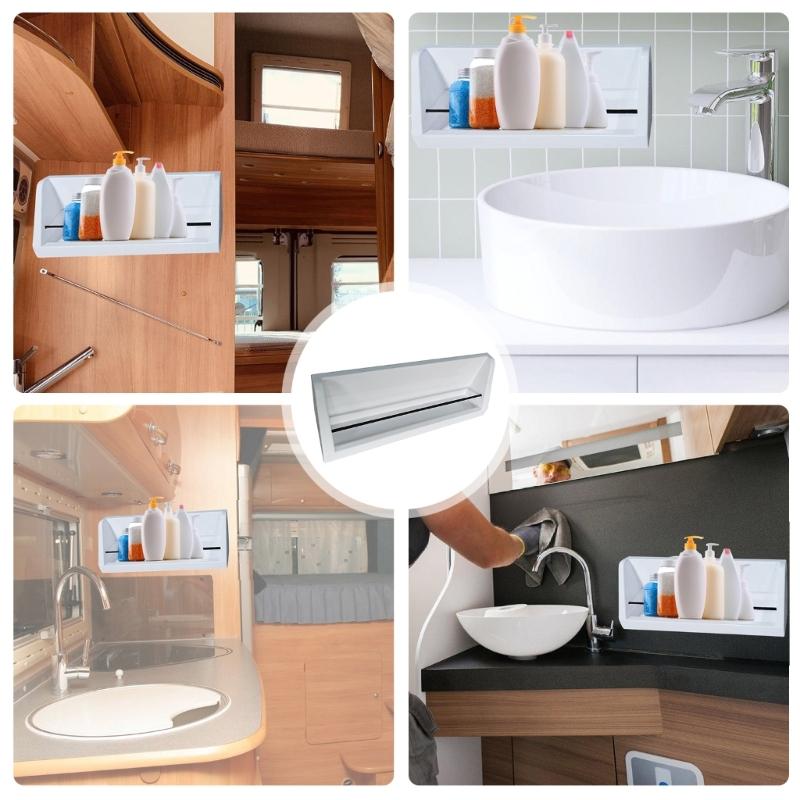 Bathroom Kitchen Travel Trailer Space Saving Shower Shelf Organizer for Soap Shampoo Storage, Rustresistant Easy Stick