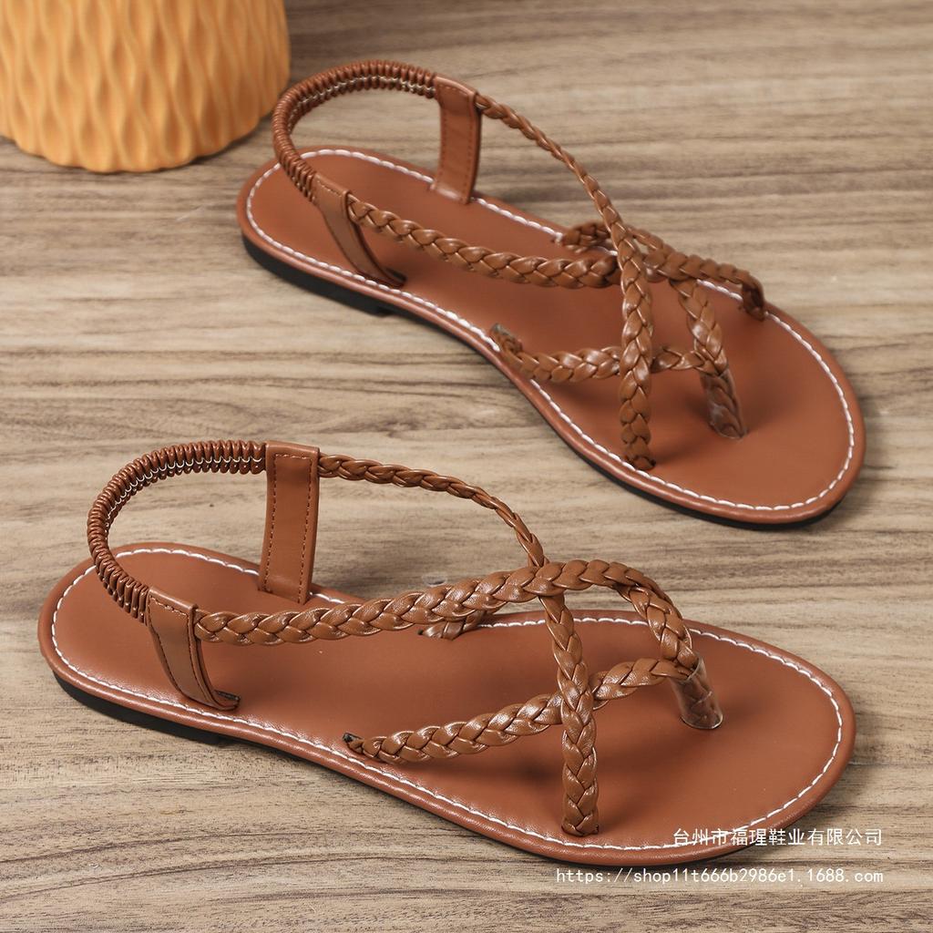 Mezzo Casual Flat Sandals Women's 2025 New Woven Foot Cover Roman Beach Shoes Large Size 43Sandal