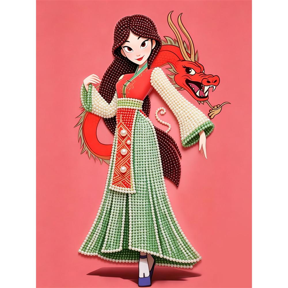 

Disney Pearl Art Painting Mulan and Mushu Dragon Handmade diy5D Pearl Gem Painting Pictures Crafts Special Shape Home Wall Decoration 30x40