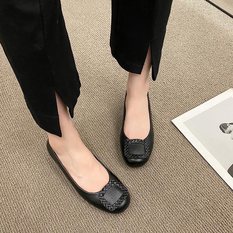 New soft leather shallow mouth medium heel single shoes women's shoes round head versatile rough heel soft leather versatile commuter work shoes