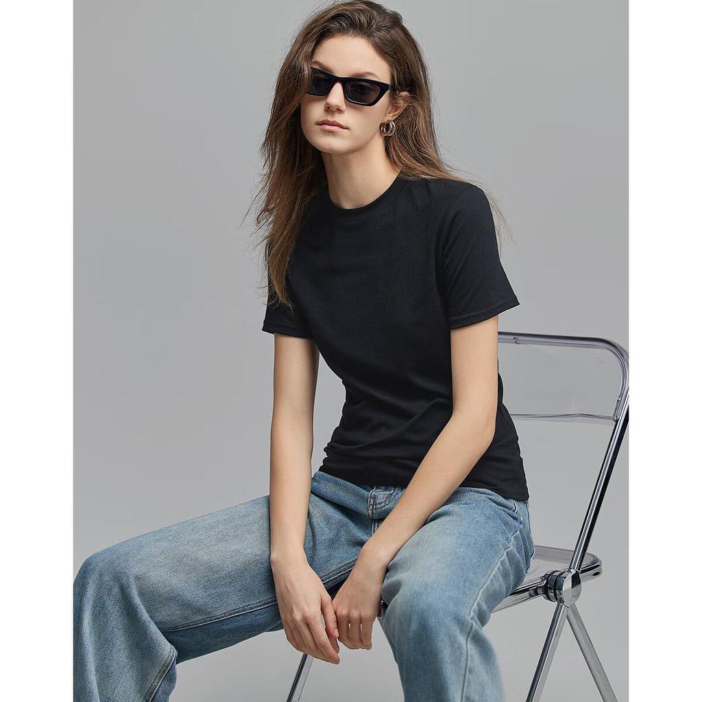 Dme [Simple Style Commuter T-Shirt] Summer Cloud-Like Soft Round Neck Short Sleeve Comfortable Slimming Concealing Women's T-Shirt