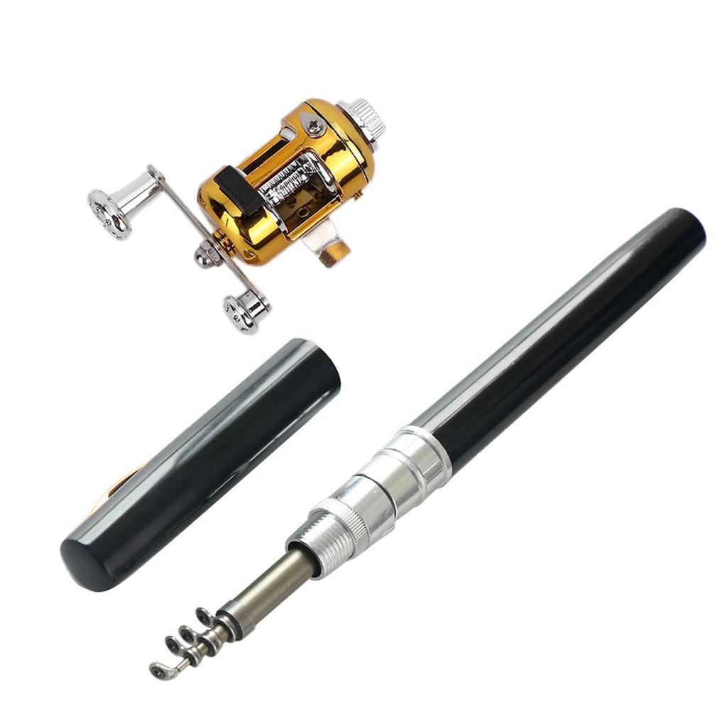 Mini-Taschen-Eisangelruten, tragbare, teleskopische Angelruten- und Rollenkombinationen in Stiftform, Set mit Rädern für den Außenbereich zum Angeln im Flusssee