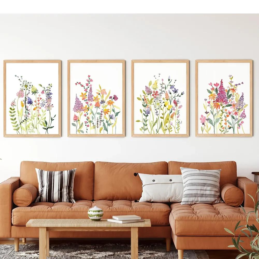Watercolor Wildflower Flower Poster Colorful Floral Prints Plant Wall Art Canvas Painting Wall Pictures for Living Room Decor