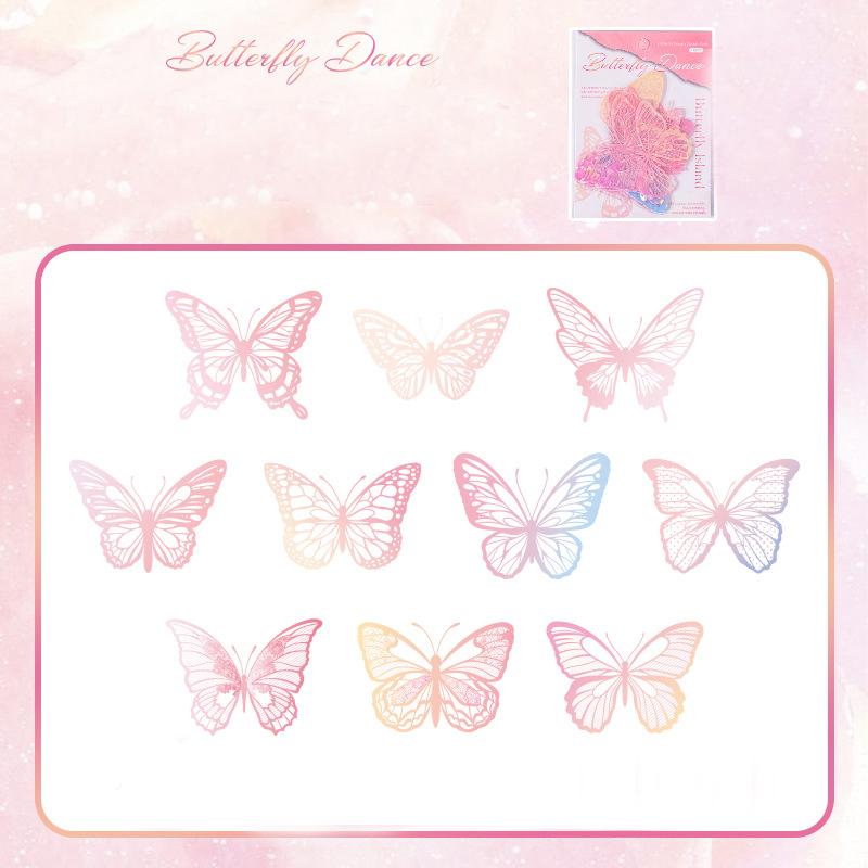 20Pcs 3D Retro Butterfly Transparent Black Stickers Holographic Laser Decals for Home Room Birthday Party Decor DIY Supplies