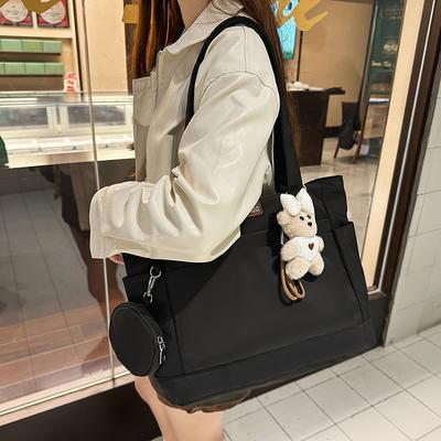 Large Capacity Shoulder Bag Solid Color Tote Bag Student Handbag