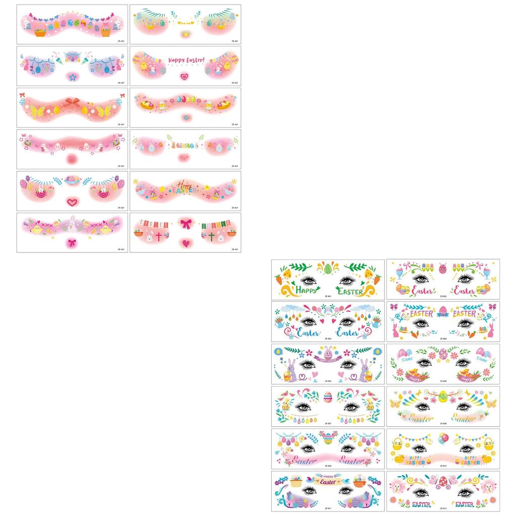 Easter Makeup, Temporary Tattoos, Painted Egg Face Stickers, Bunting Eye Corner Stickers, Cute Bunny DIY Stickers