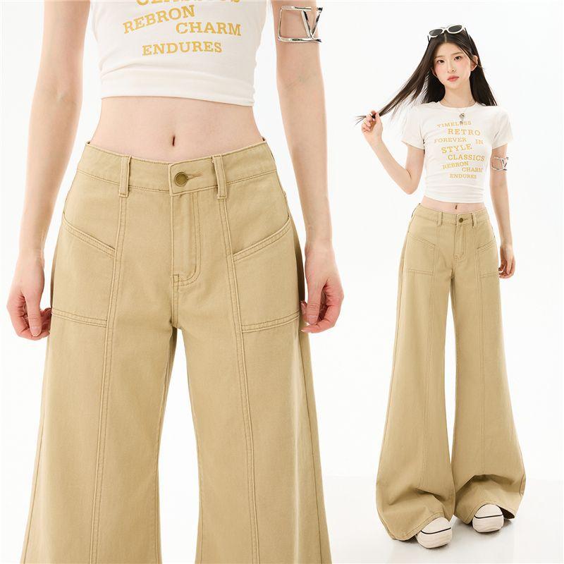 Spring Summer Pure Cotton Casual Soft Non Cling Micro Flare Patchwork Slim Flare Denim Pants For Women Casual Pants Oversize Denim Trousers