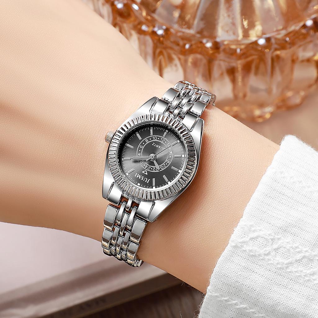 Light luxury fashion ladies quartz watch line scale alloy steel belt, suitable for daily wear, anniversary, Christmas gift