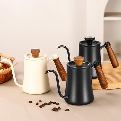 Camping Gooseneck Kettle Stainless Steel Pour Over Kettle with Thermometer & Wooden Handle, Portable Coffee Pot for Outdoor