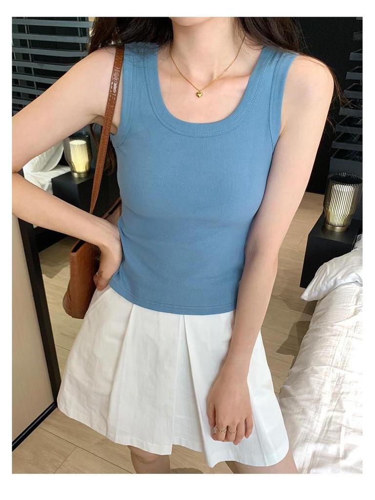 Women's Multicolored Ribbed Tank Top with Chest Pads – Versatile, Comfortable, and Slimming