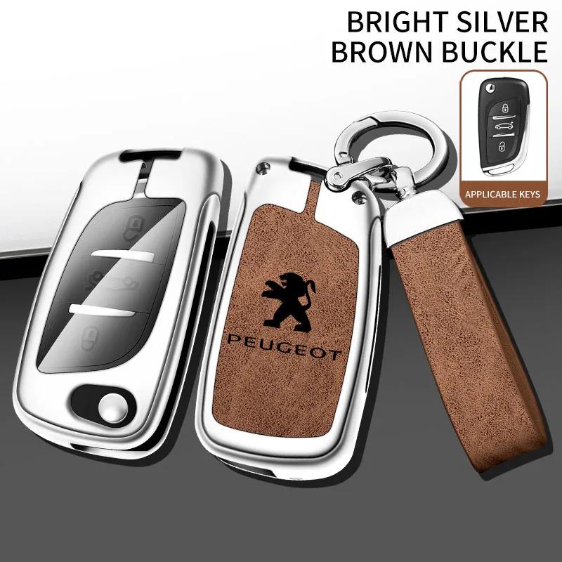 Car Sticker 2025 Hot Zinc alloy car key cover suitable for Peugeot 308 408 5008 2008 high-end genuine leather car remote key bag