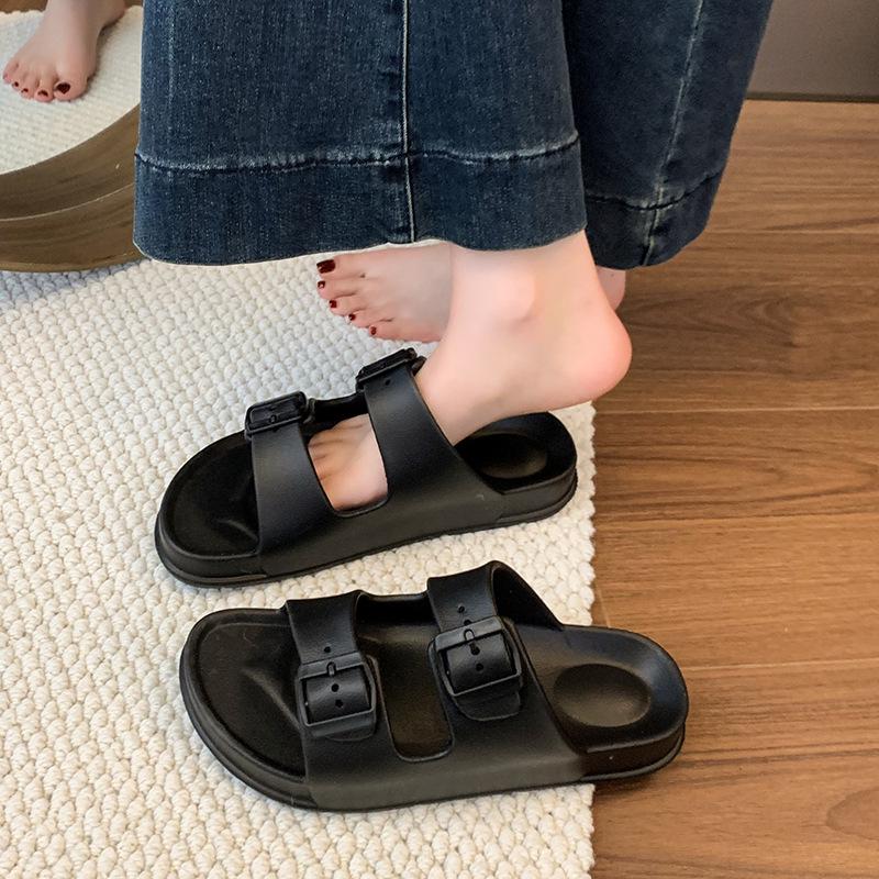 Women's 2025 Summer EVA Slip-on Slippers - Buckle Solid Color Beach Shoes