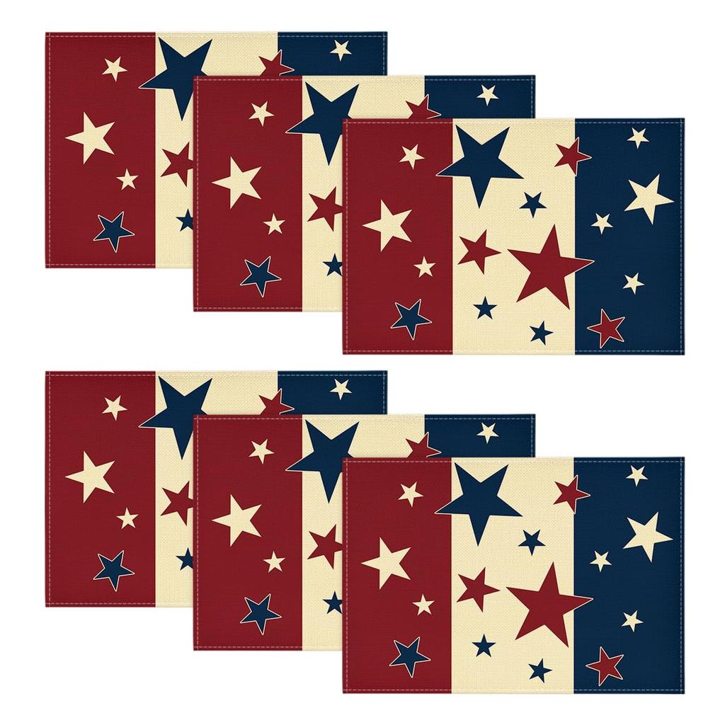 Stars Stripes Patriotic 4th of July Placemats Set of 4, 12x18 Inch Independence Day Table Mats for Party Kitchen Dining Decoration