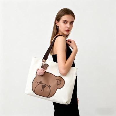 Ιαπωνική Τσάντα Tote από Καμβά με Αρκούδα - Μεγάλης Χωρητικότητας για Γυναίκες & Φοιτητές