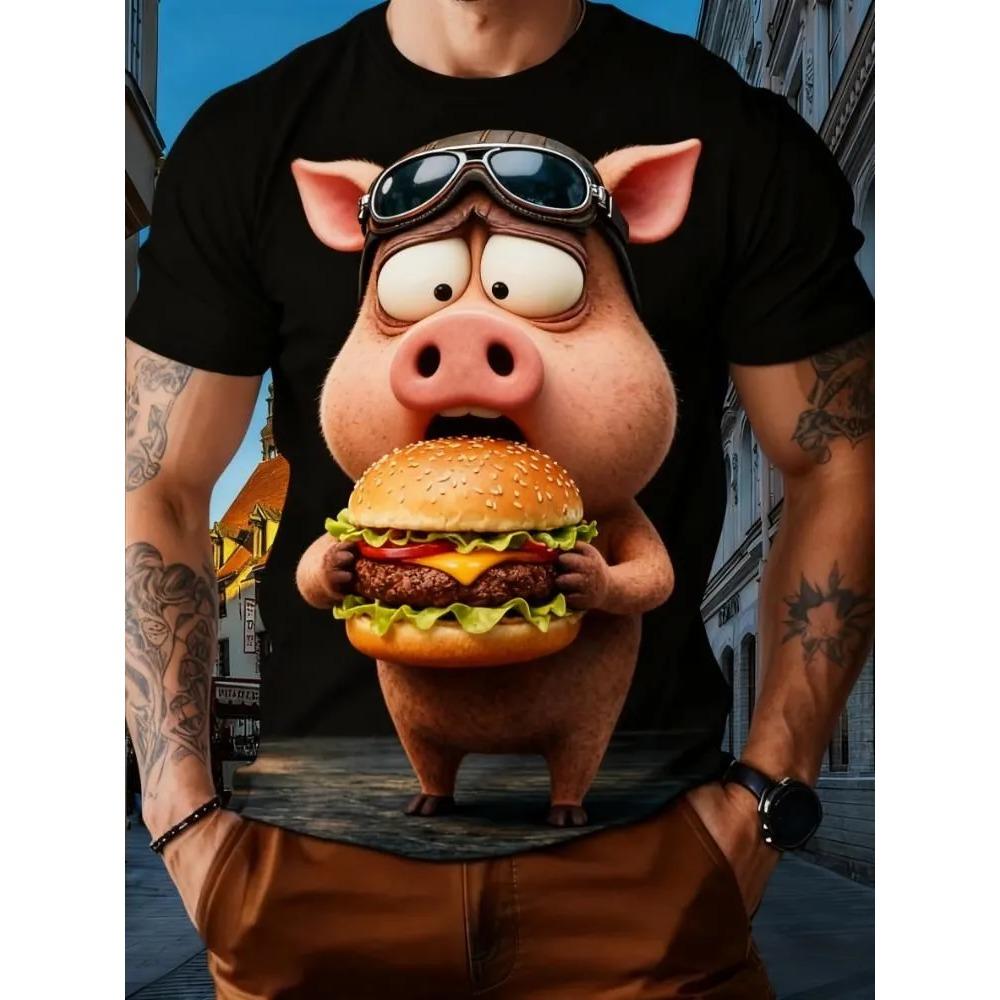 Fashionable Personalized Fun Animals T-shirt Men's Casual Plus Size Comfortable Round Neck Short Sleeved T-shirt