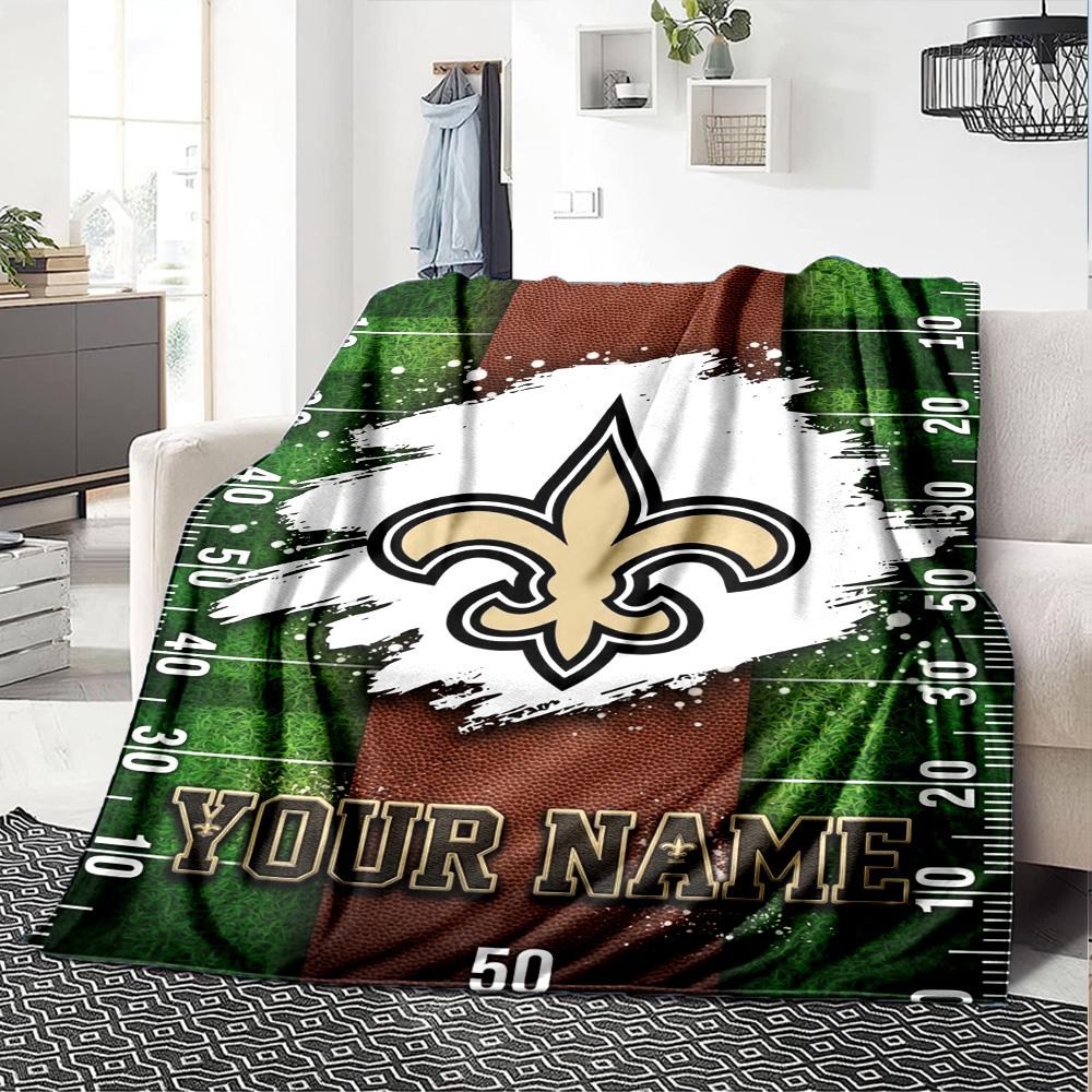 Name Custom New Orleans Saints Logo Print Flannel Blanket High Quality Warm Comfortable Cover for All Seasons Perfect for Gifts Home Decor
