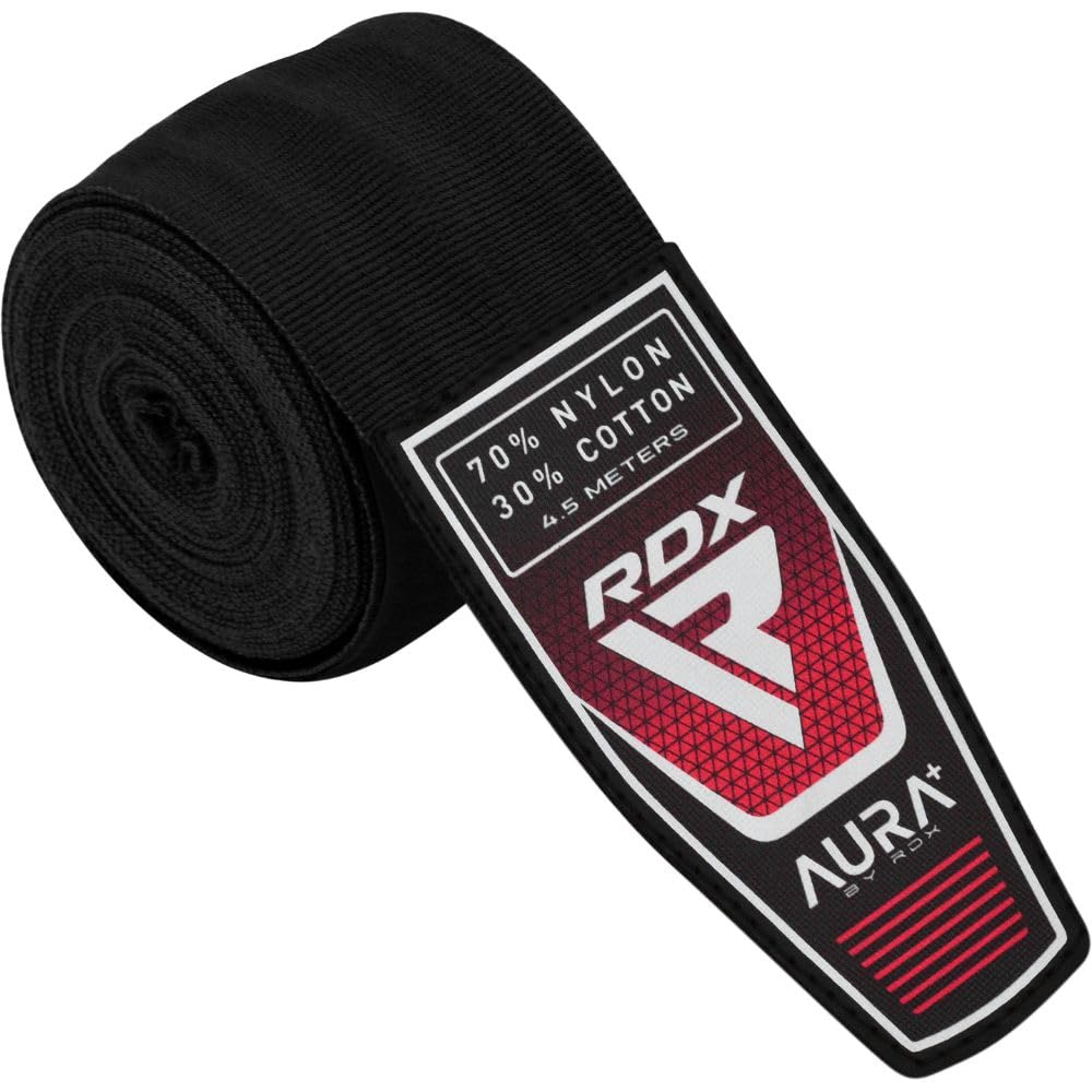 RDX Bandage Series Boxing Kickboxing Muay Thai Martial Arts MMA Sparring Mixed Martial Arts Gym Training Practice AURA+ (4.5m, Black)