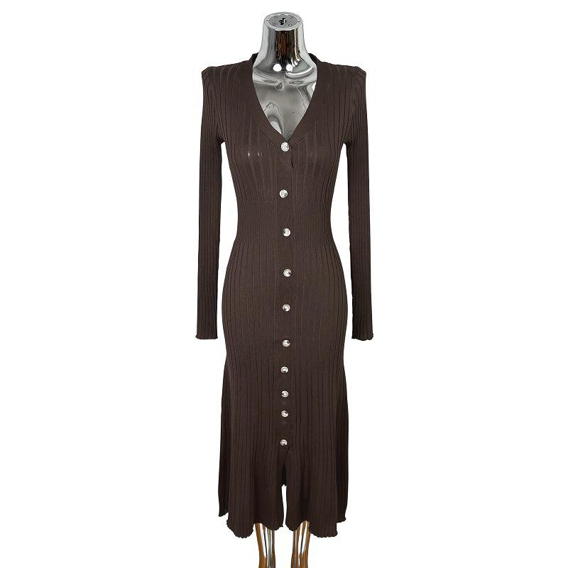 Elegant Slim-Fit Long-Sleeve Korean Knit Dress for Women